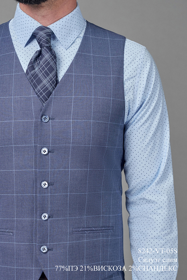 Костюмный однобортный жилет в тонкую клетку