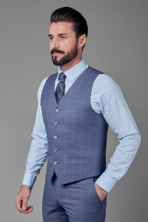 Костюмный однобортный жилет в тонкую клетку