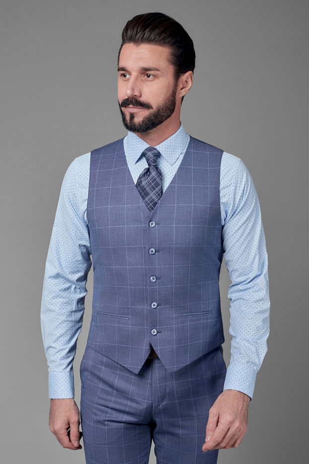 Костюмный однобортный жилет в тонкую клетку